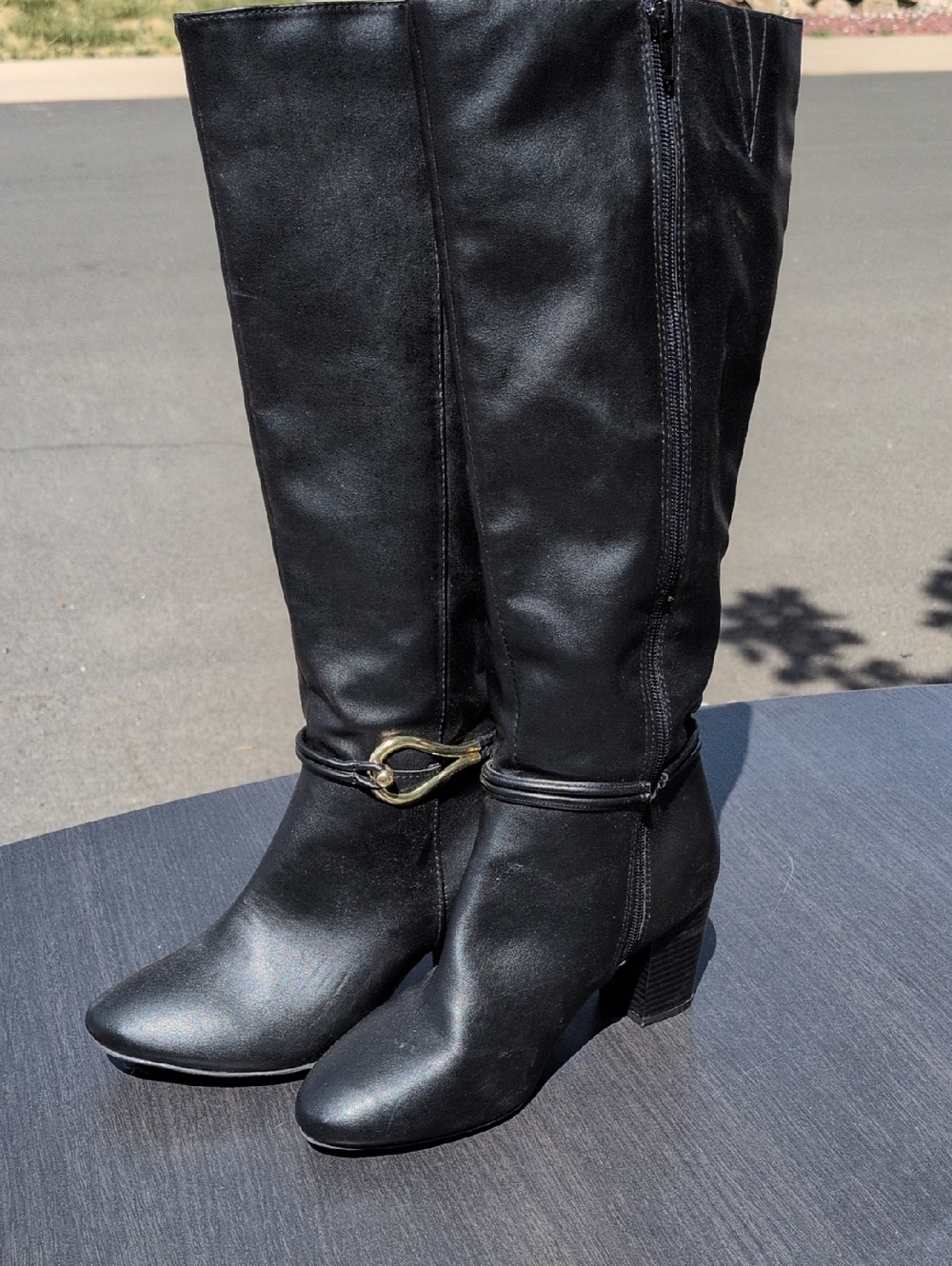 Black Tall Women's Boots with Decorative Buckle